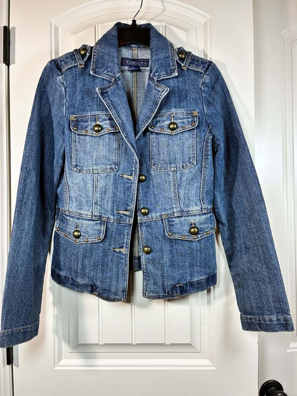 Baccini Vintage Y2K Brass Button Blue Jean Denim Jacket Size M